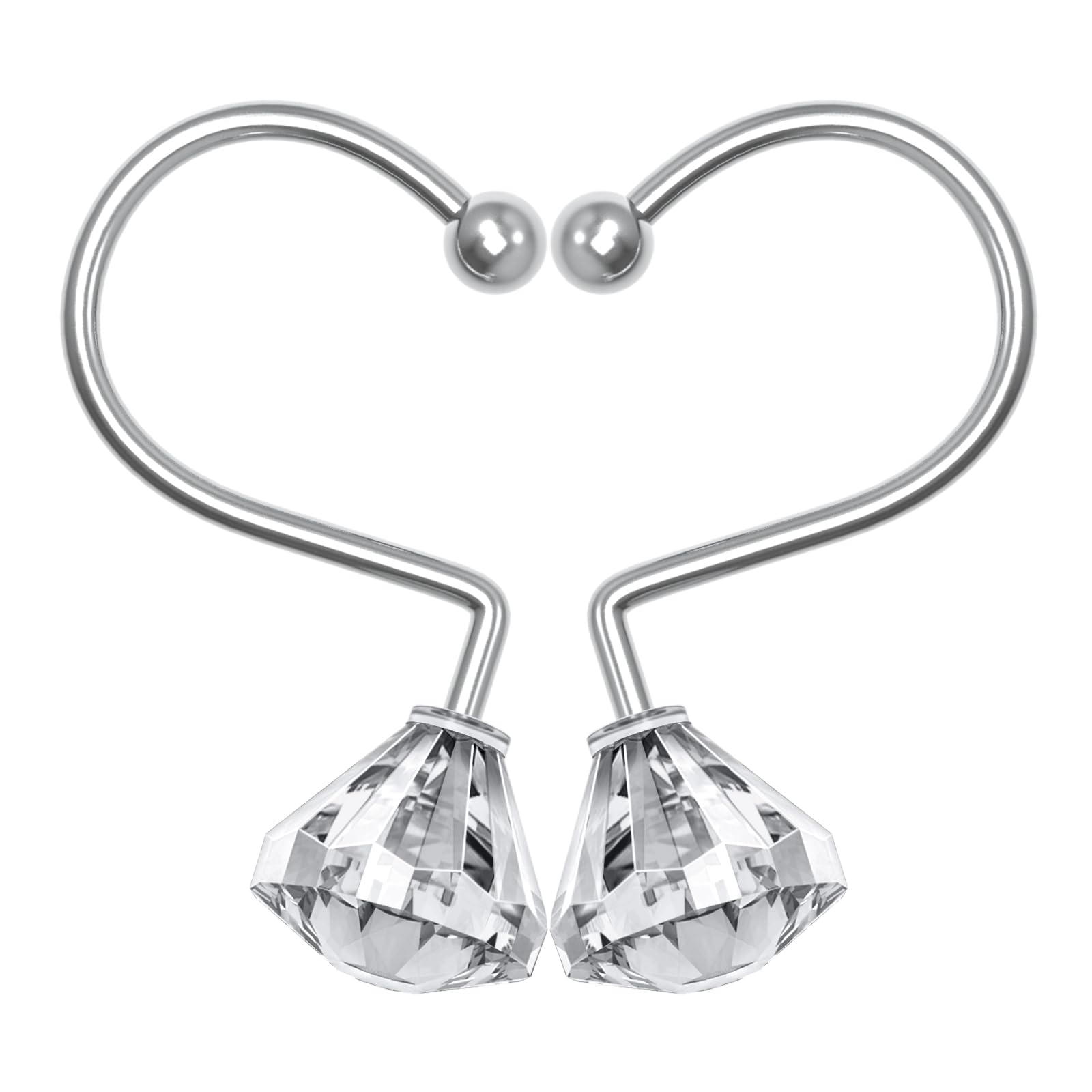 12PCS Crystal Shower Curtain Hooks - Diamond Shaped Bathroom Decor Hooks for Shower Curtains & Rods, Clear - Perfect for Modern Bathroom, Spa, Hotel & Home Decor