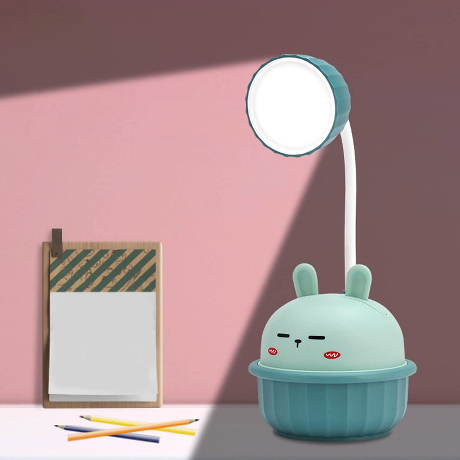 Bigougem Cute Rechargeable LED Desk Lamp - Cartoon Animal Study Lamp for Kids, Blue - Perfect for Reading, Night Light, and Dorm Room Decor