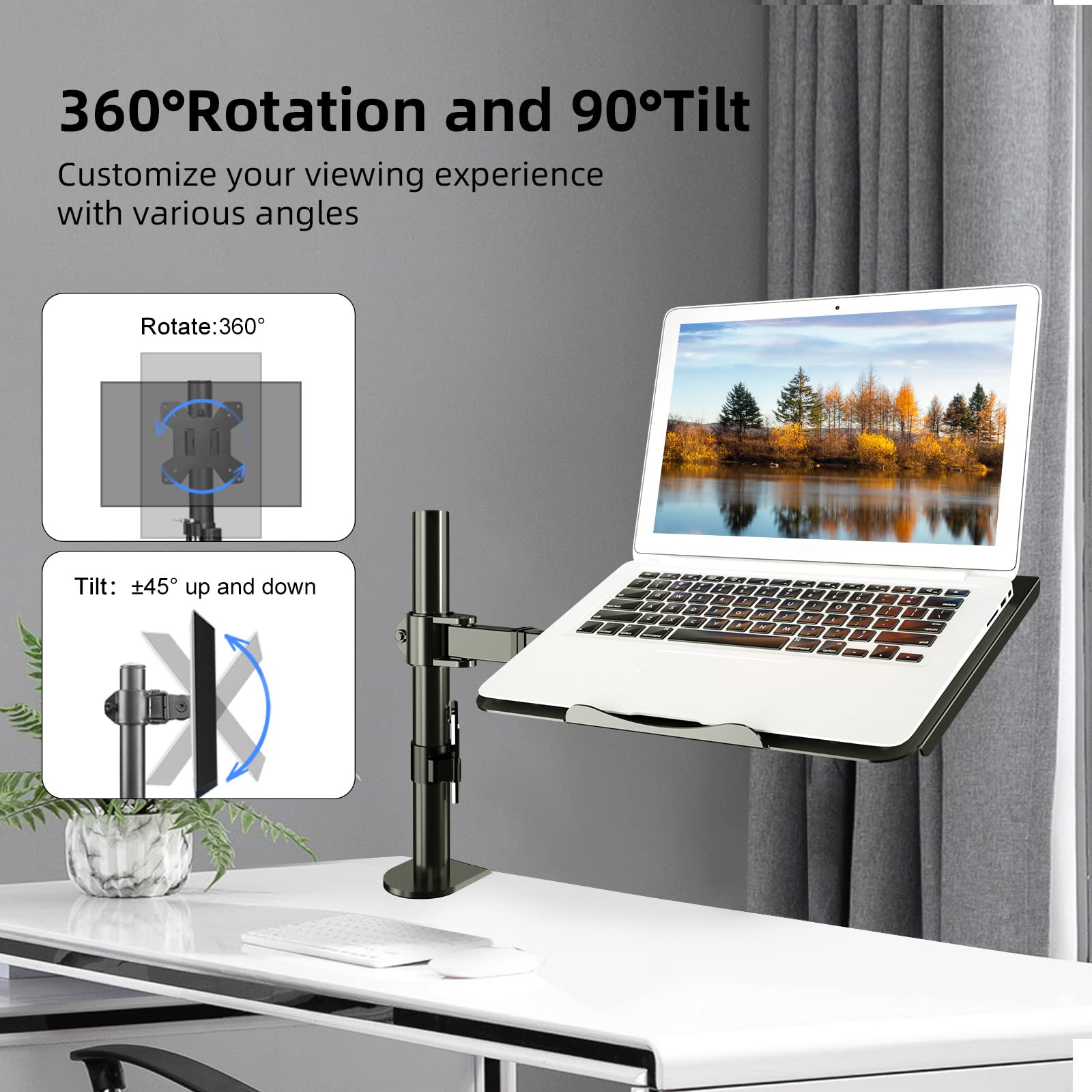 Suptek Adjustable Laptop Desk Mount Stand with Tray - Ergonomic Monitor Arm for 13-27 Inch Screens, Supports Notebooks up to 17