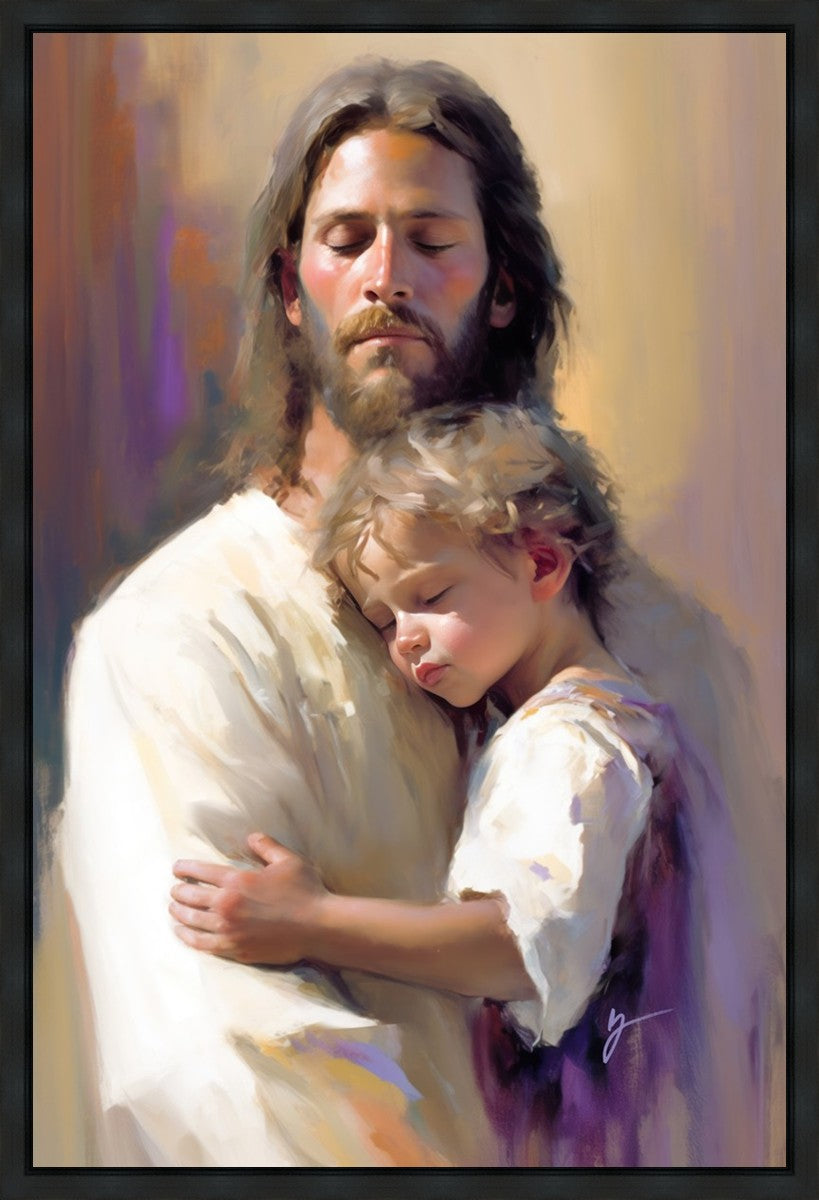 Safely in His Arms Gallery Wrap Canvas - Religious Wall Art for Home Decor, Church & Nursery - Inspirational Christian Gift for Weddings, Baptisms & Baby Showers