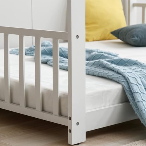 Twin Size Wooden Montessori Floor Bed Frame with Roof - Kids House Bed for Boys and Girls in White | Perfect for Montessori Bedrooms, Playrooms & Cozy Sleep Spaces