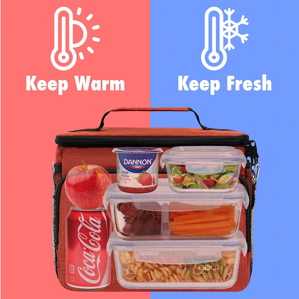 **OPUX Insulated Lunch Bag for Men & Women - Leakproof Soft Lunch Box for Office, Work, School, Picnic - Shoulder Strap Cooler Bag for Kids, Adults, Boys & Girls - Medium Lunch Tote (Heather Red) - Perfect for Meal Prep, Travel & Outdoor Activities**