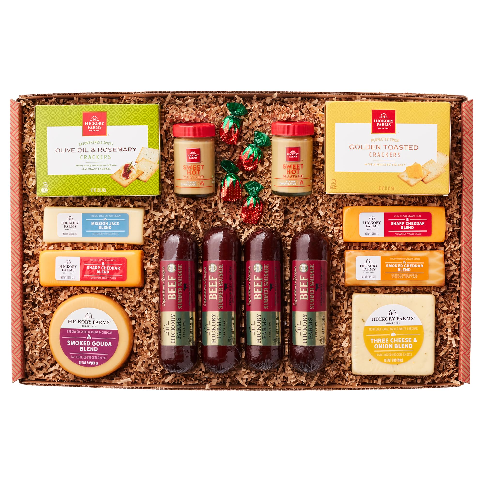 Premium Hickory Farms Extra Large Beef & Cheese Gift Basket - Gourmet Charcuterie Board with Sausage, Cheese & Snacks | Perfect for Christmas, Holidays, Housewarming, Father's Day, Mother's Day & Sympathy Gifts | Ideal for Parties, Family Gatherings & Corporate Events