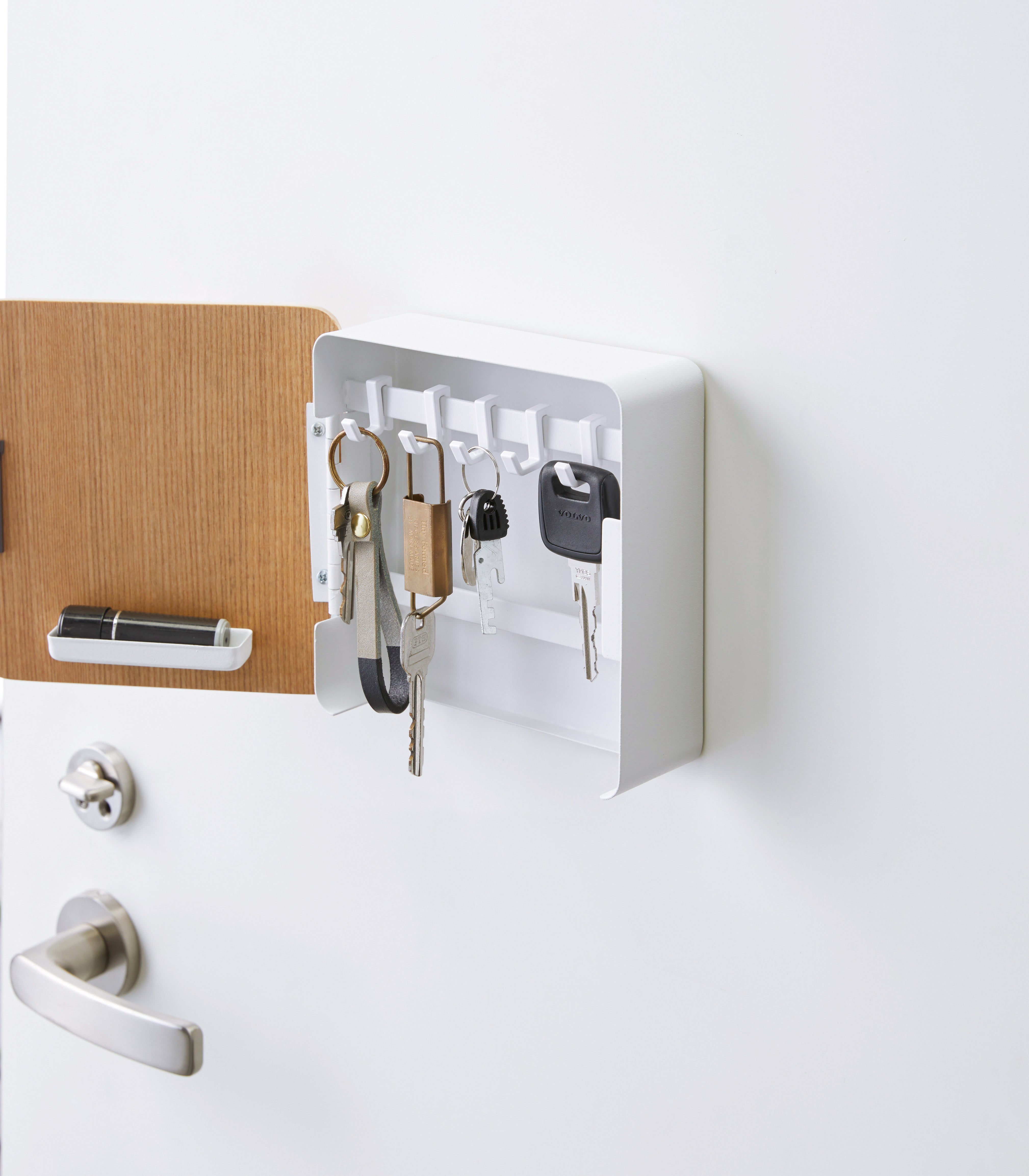 Secure Magnetic Key Cabinet - Durable Steel & Wood Wall Mount Key Holder for Home, Office, or Garage Organization | Perfect for Key Storage and Small Item Management