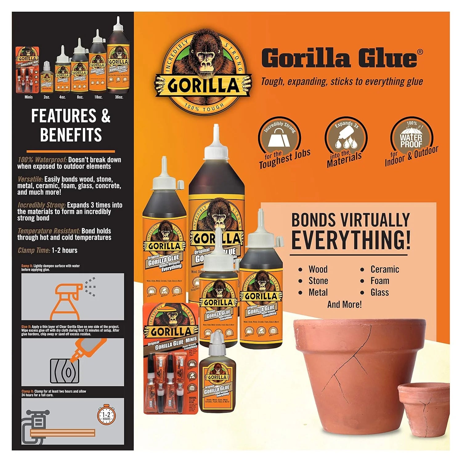 Original Gorilla Waterproof Polyurethane Glue - 24 Pack (3 Gram Tubes) - Strong Bond for Wood, Metal, Ceramic - Perfect for DIY Projects, Home Repairs & Crafts