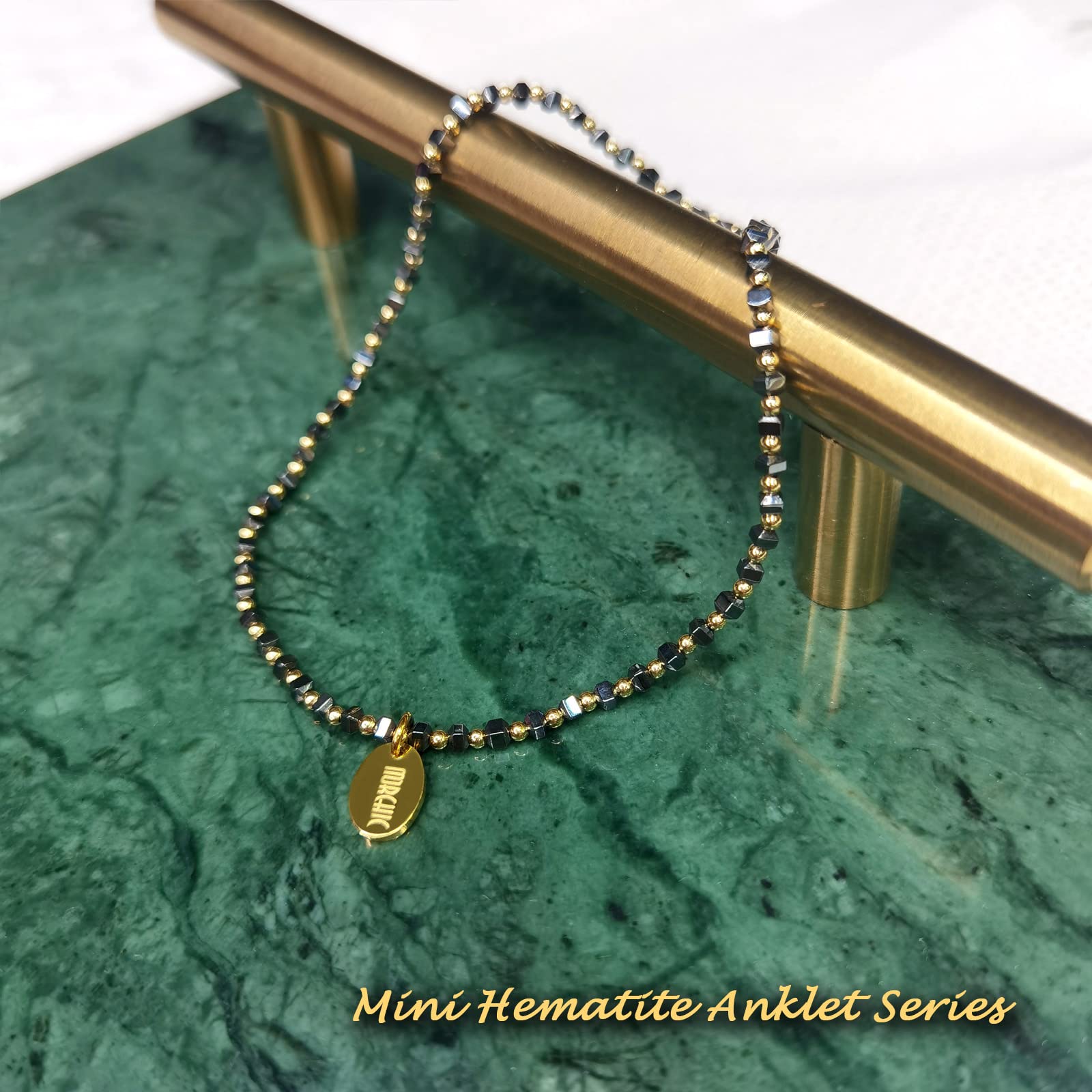 Morchic Women's Hematite Anklet - Handmade Elastic Foot Chain Bracelet for Beach, Yoga & Meditation | Chakra Balancing Jewelry for Spiritual Healing & Boho Fashion
