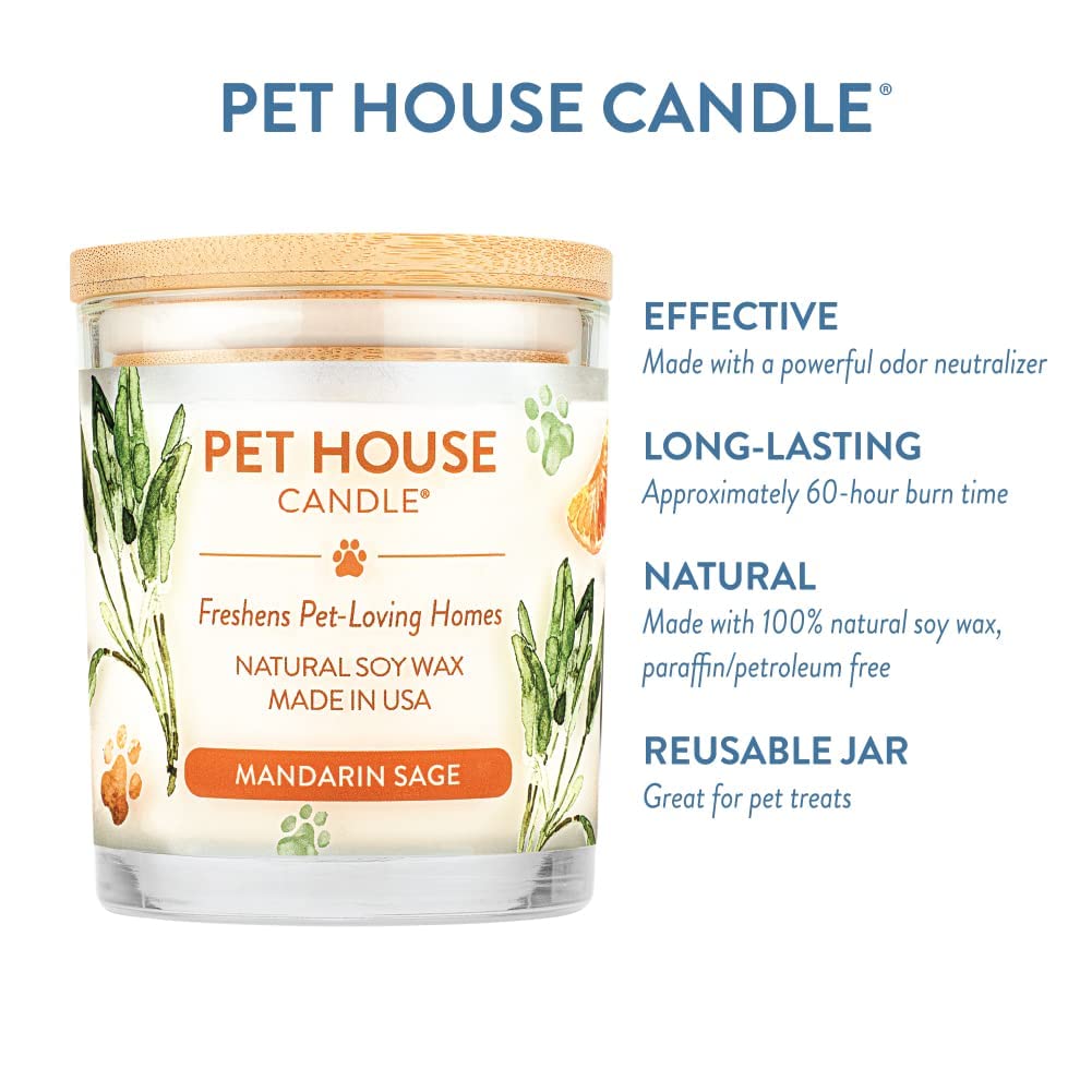 One Fur All Pet House Candle 2 Pack - Natural Soy Wax Candles for Pet Odor Elimination | Mandarin Sage Scented, Clean Burning, Long Lasting Home Fragrance | Perfect for Living Rooms, Bedrooms & Pet-Friendly Spaces