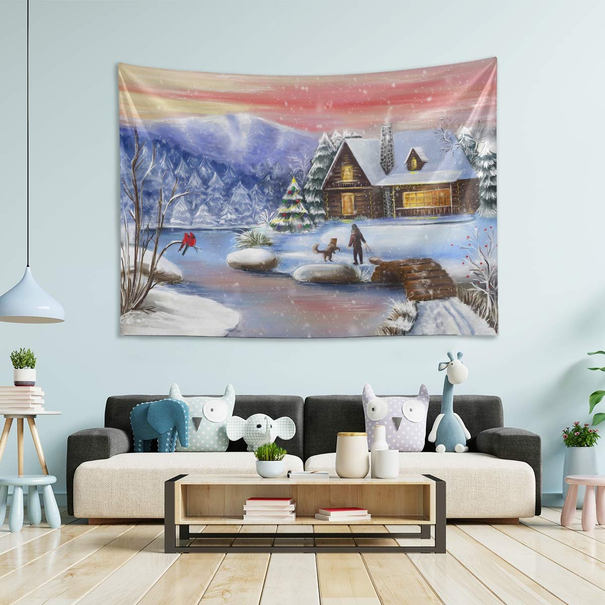 Winter Evening Christmas Tapestry Wall Hanging - 60x50 Inch Large Boho Wall Decor for Bedroom, Dorm, Living Room | Cozy Seasonal Home Decoration & Holiday Gift Idea