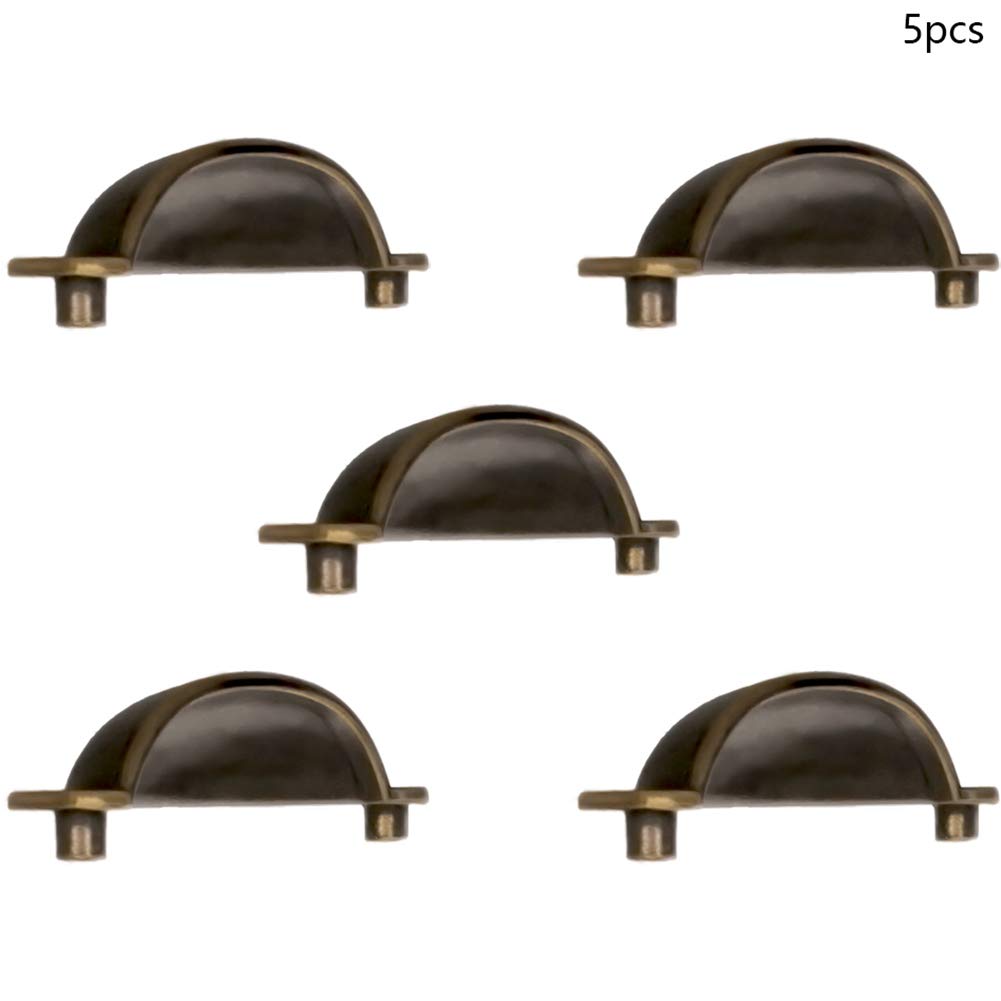 Vintage Bronze Shell Pull Handles 5Pcs - for Cabinets & Dressers