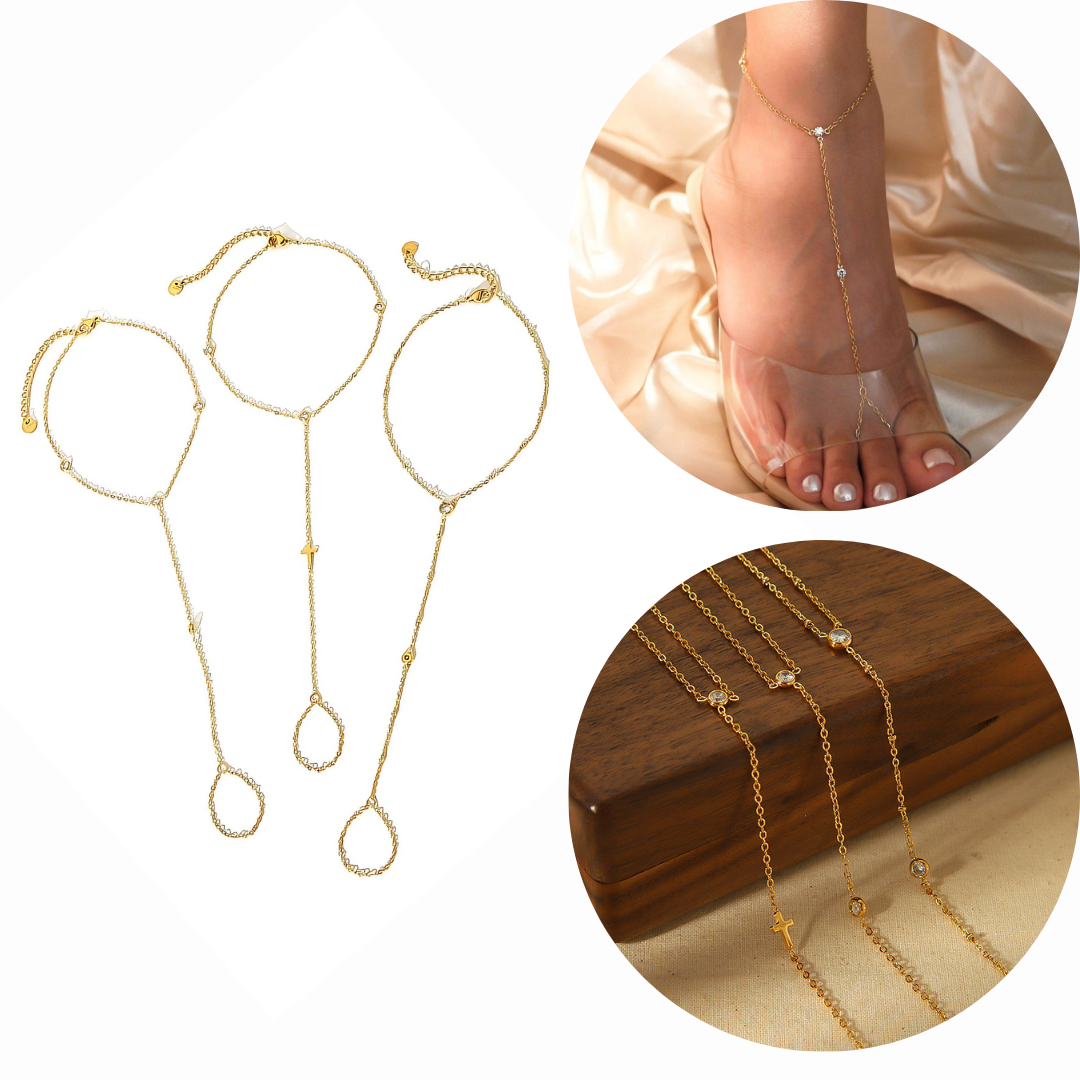 Elegant Gold Plated Cross Anklet Chain for Women - Dainty Link Bracelet Ankle Jewelry | TA8026 | Perfect for Everyday Wear, Beach Vacation & Boho Fashion