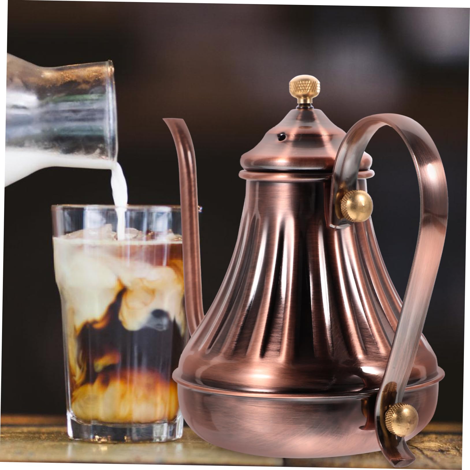 Premium Cabilock 420ml Stainless Steel Gooseneck Kettle - Whistling Stovetop Teapot for Pour Over Coffee & Tea Brewing | Heavy Duty Bronze Hot Water Kettle Perfect for Home, Office & Camping Use