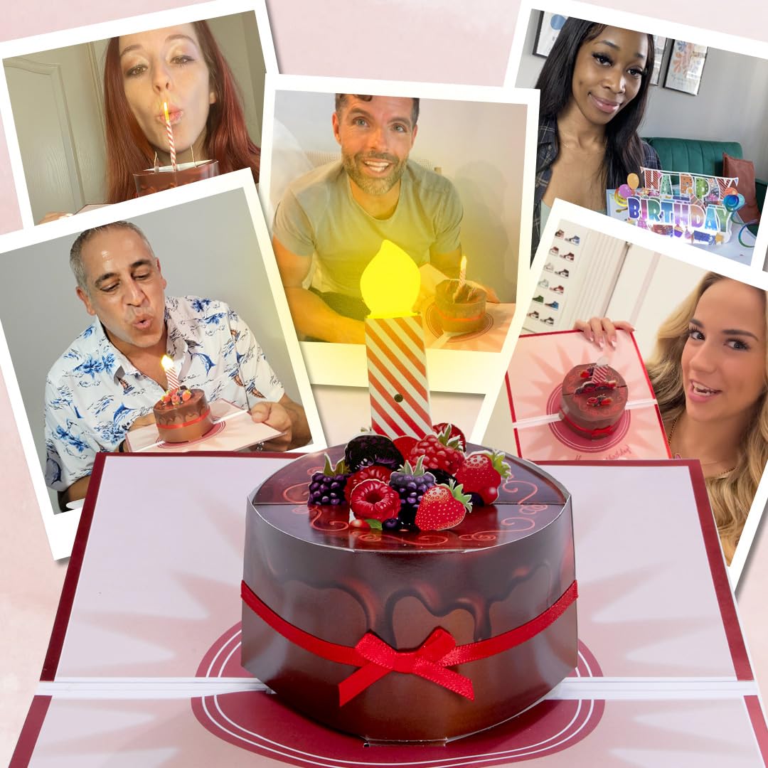 100 GREETINGS Musical Birthday Cards with LED Lights - Pop Up Birthday Card for Mom, Son, Women & Men (Brown Cake Design) - Perfect for Birthday Parties, Surprise Gifts & Special Celebrations