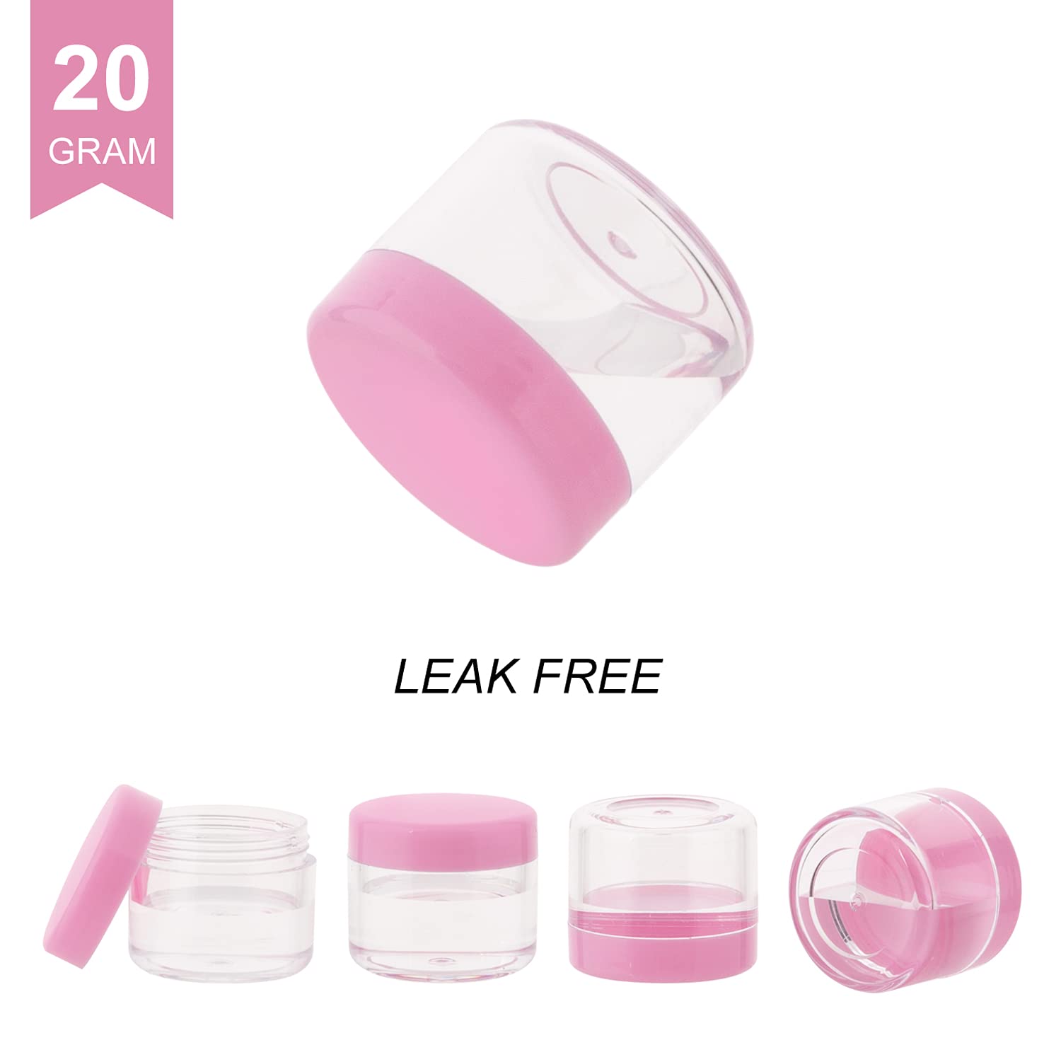 ZEJIA 20-Piece 20 Gram Pink Plastic Cosmetic Jars with Lids - 20ML/0.7oz Travel Size Sample Containers for Lotions, Creams, Powders & Beauty Products - Perfect for DIY Skincare, Slime Making & Travel Toiletries Organization