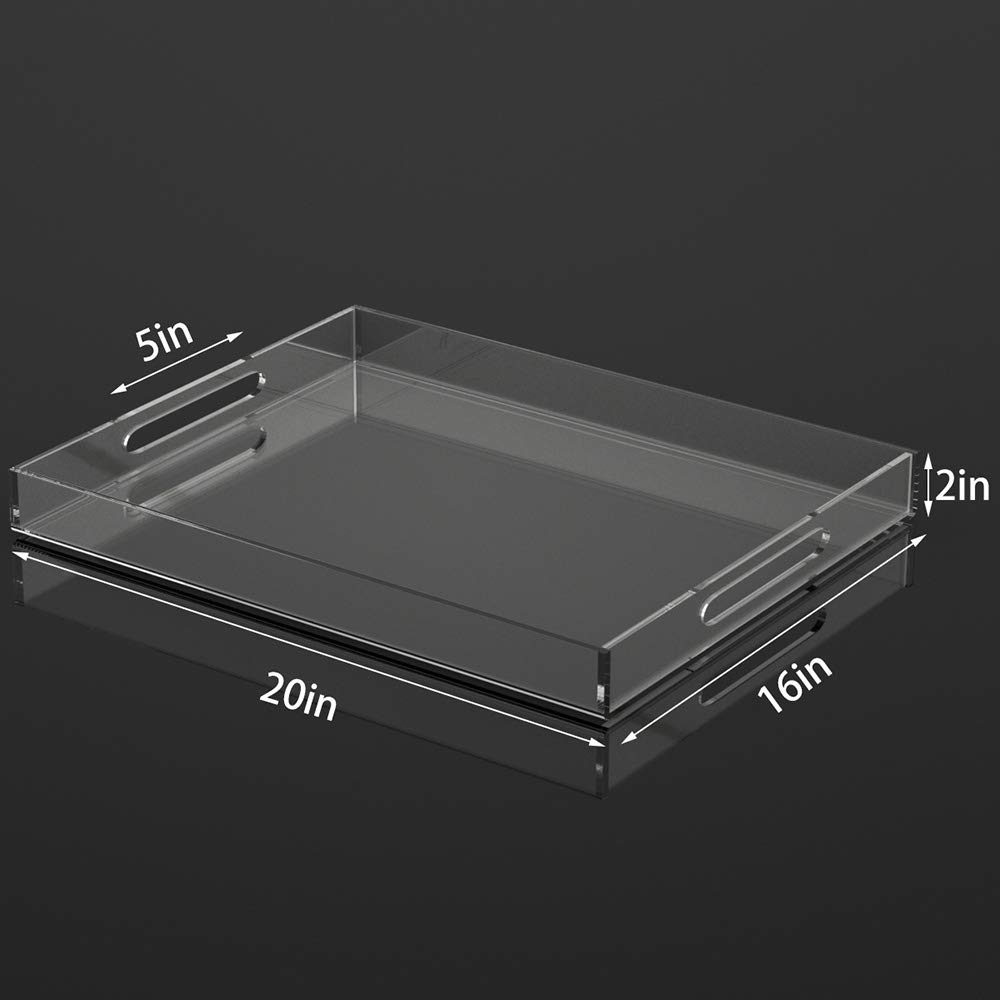 NIUBEE 16x20 Inches Clear Acrylic Serving Tray with Handles - Spill Proof Decorative Ottoman Tray for Coffee Table, Countertop & Vanity Organization | Perfect for Entertaining, Bathroom Storage & Bedroom Decor