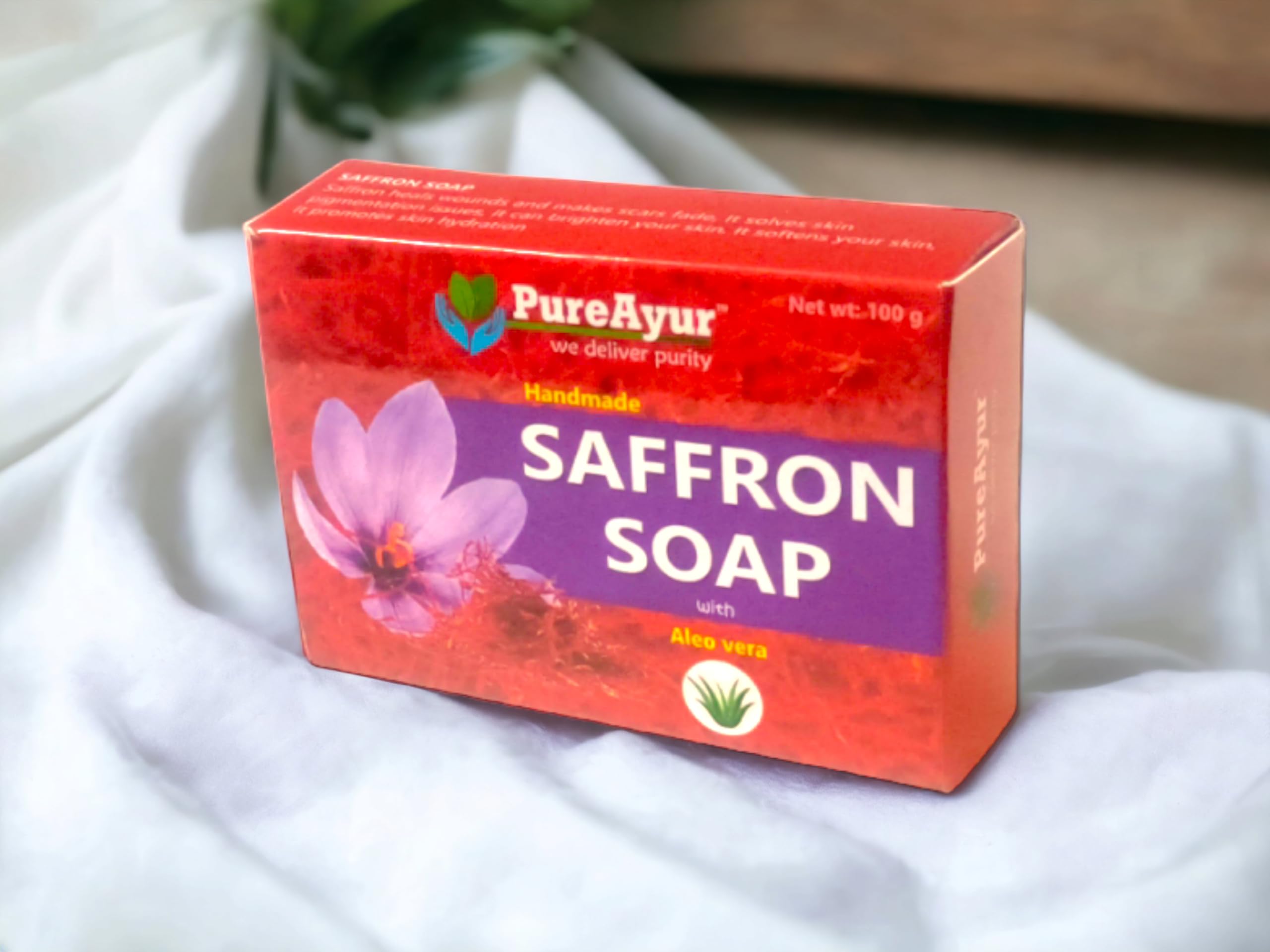 Brightening Saffron & Aloe Vera Soap Bar - Antioxidant Anti-Aging Face & Body Cleanser with Aloe Pulp for Glowing Skin | Perfect for Daily Skincare & Acne-Prone Skin
