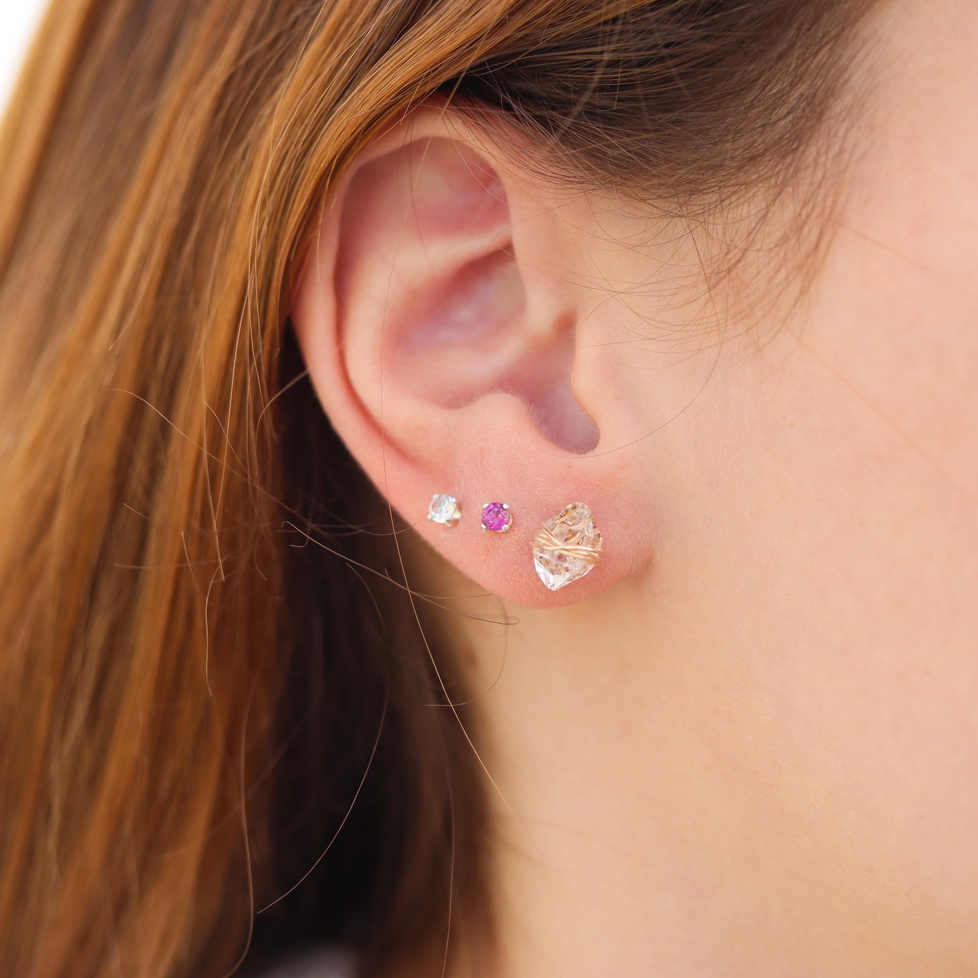 14K Rose Gold Filled Herkimer Diamond Stud Earrings for Women - Lotus Stone Jewelry | Elegant Everyday Wear, Gift for Her, Wedding & Special Occasion Jewelry