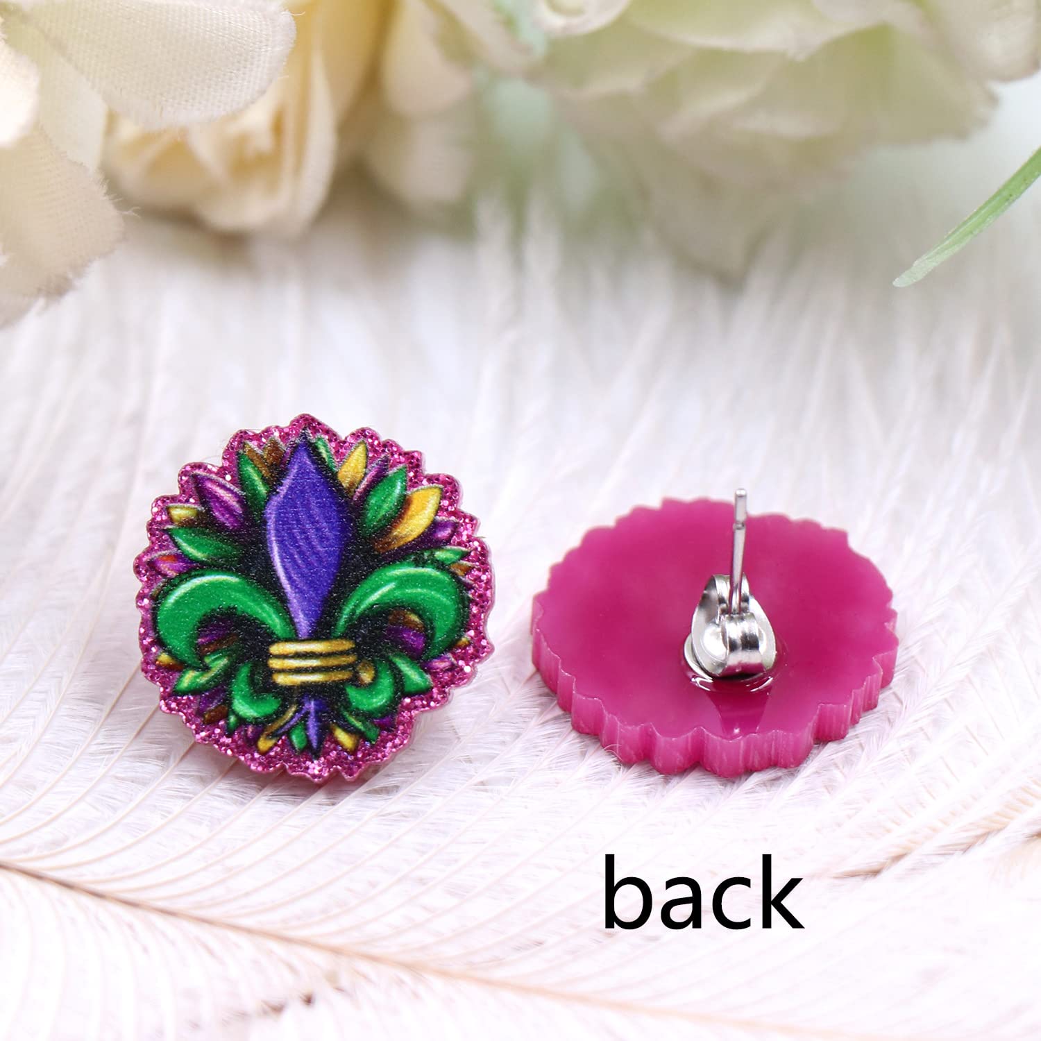 **Mardi Gras Earrings for Women - Acrylic Dangle Earrings with Fleur De Lis, Beads & Carnival Designs (Star, Balloon, Lobster) - Perfect for Parties, Festivals & Holiday Gifts**    *(Use for Mardi Gras celebrations, costume parties, festivals, or as unique holiday gifts!)*