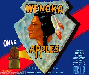 Vintage Washington State Wenoka Apple Fruit Crate Magnet - Retro Art Print for Refrigerator, Office Decor & Gift Ideas