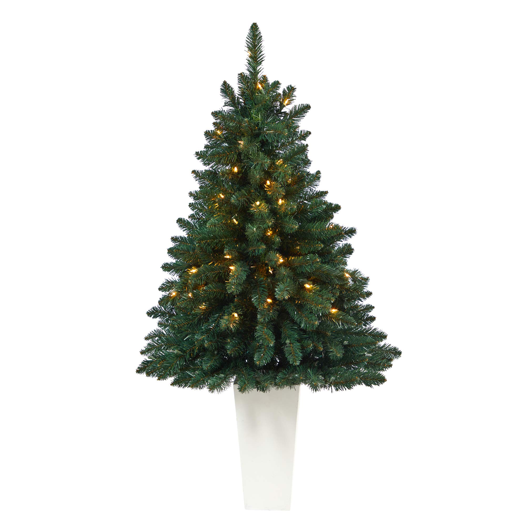 Nearly Natural 52-Inch Northern Rocky Spruce Artificial Christmas Tree with 100 Clear Lights & 322 Bendable Branches in Tower Planter - Perfect for Holiday Home Decor, Office, and Festive Party Decoration