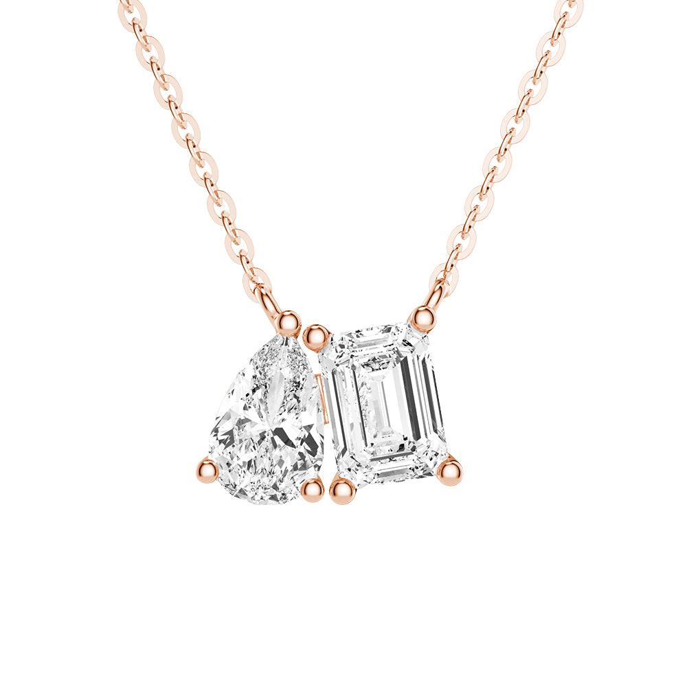 Emerald Cut & Pear Cut Toi Et Moi Pendant Necklace - Elegant Couple's Jewelry for Anniversaries, Weddings & Romantic Gifts