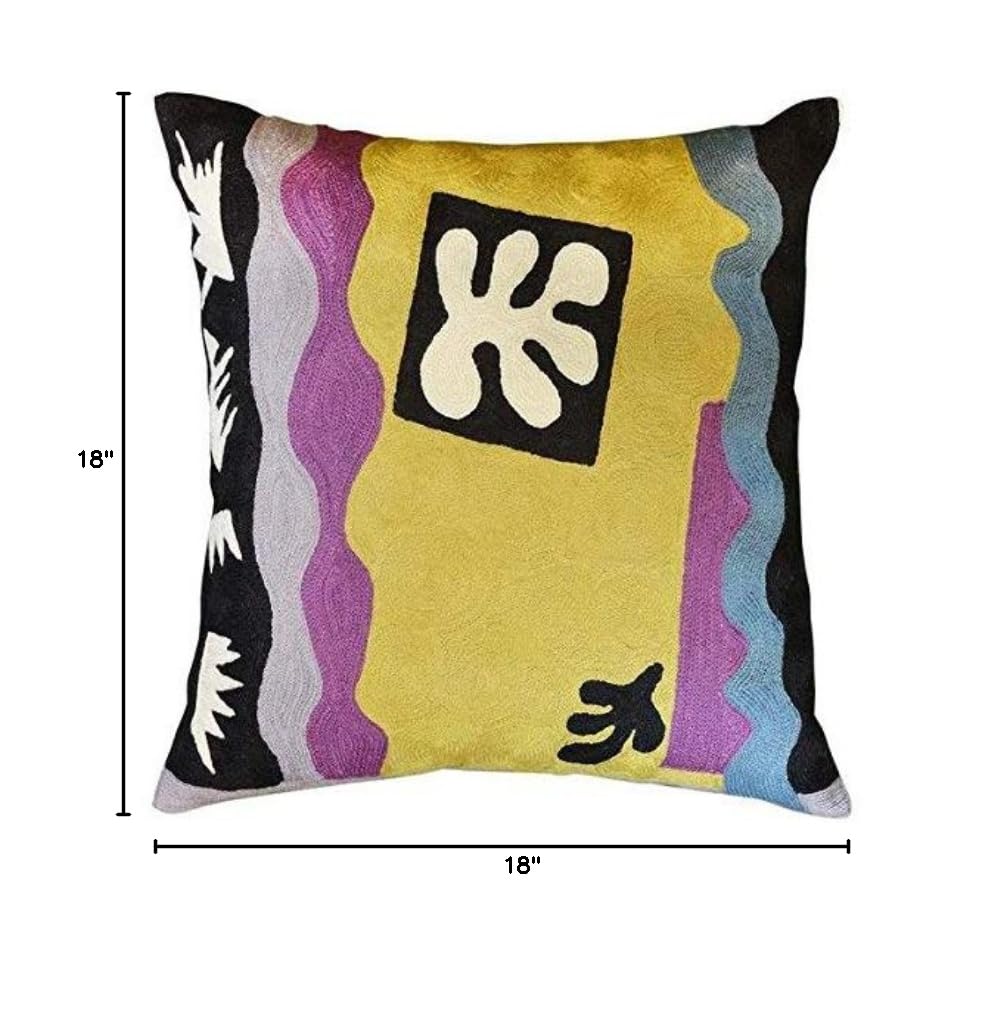 Matisse Gold Embroidered Wool Pillow Cover 18x18 - Farmhouse Chair Cushion, Art Deco Home Decor, Modern Outdoor & Kids Room Pillow Case - Perfect for Living Room Sofa, Patio Furniture and Nursery Decor