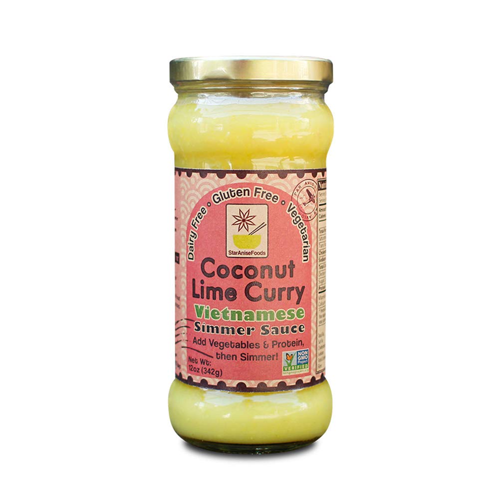 Organic Star Anise Coconut Lime Curry Simmer Sauce - 12oz Jar (Pack of 6) | Vegan, Gluten-Free, No MSG | Thai-Inspired Simmer Sauce for Rice, Noodles & Vegetables | Mild Flavor Perfect for Family Dinners