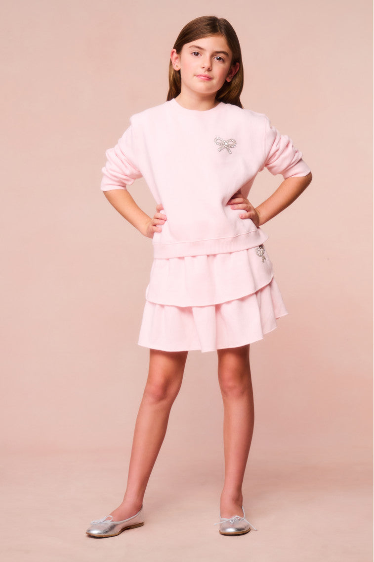 Crystal Bow Fleece Ruffle Mini Skirt for Girls - Elegant Winter Party Dress for Holidays, Christmas, and Special Occasions