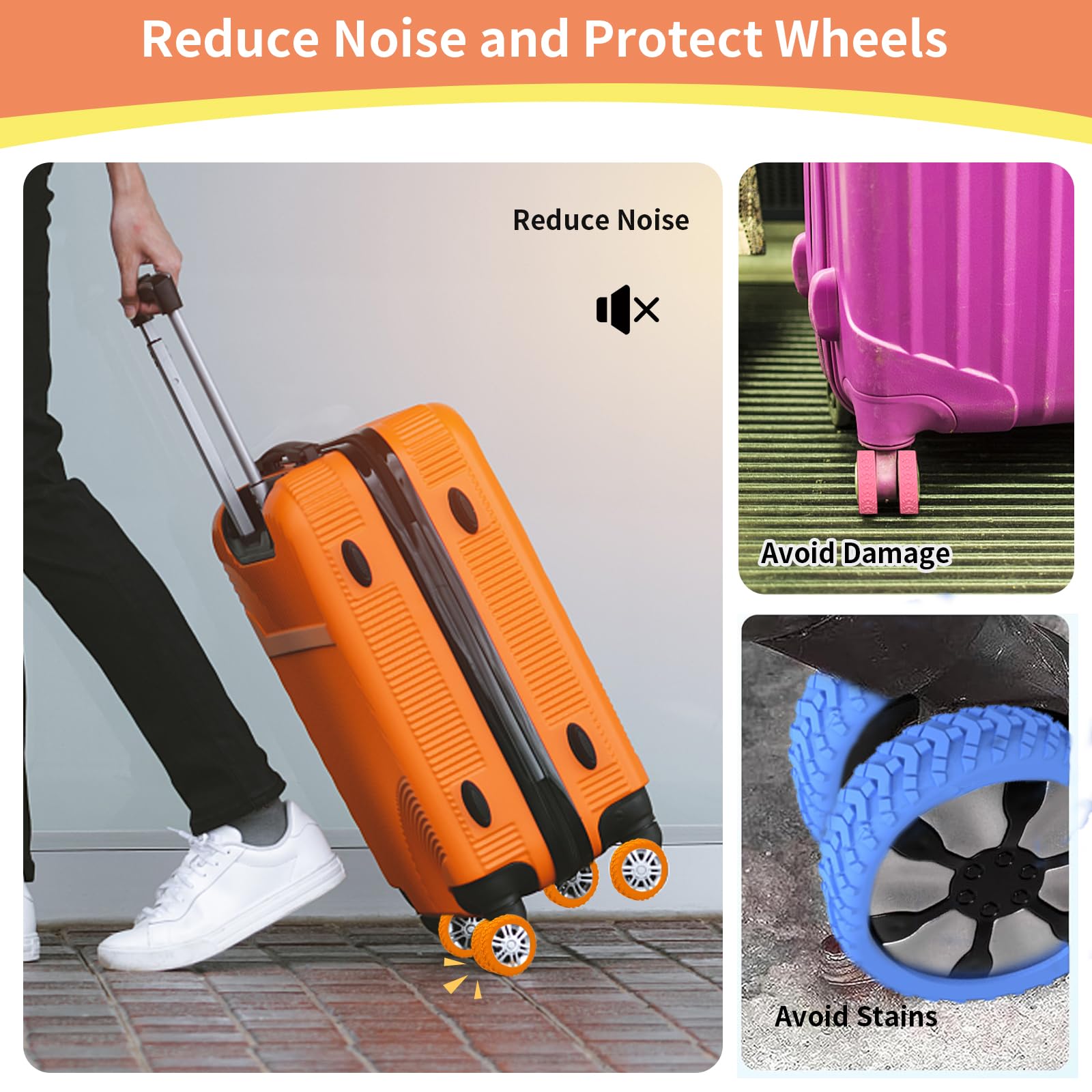 Durable Silicone Luggage Wheel Covers for Carry-On Suitcases - Shock Absorption & Noise Reduction Protectors (Orange) | Perfect for Travel, Airports & Smooth Rolling
