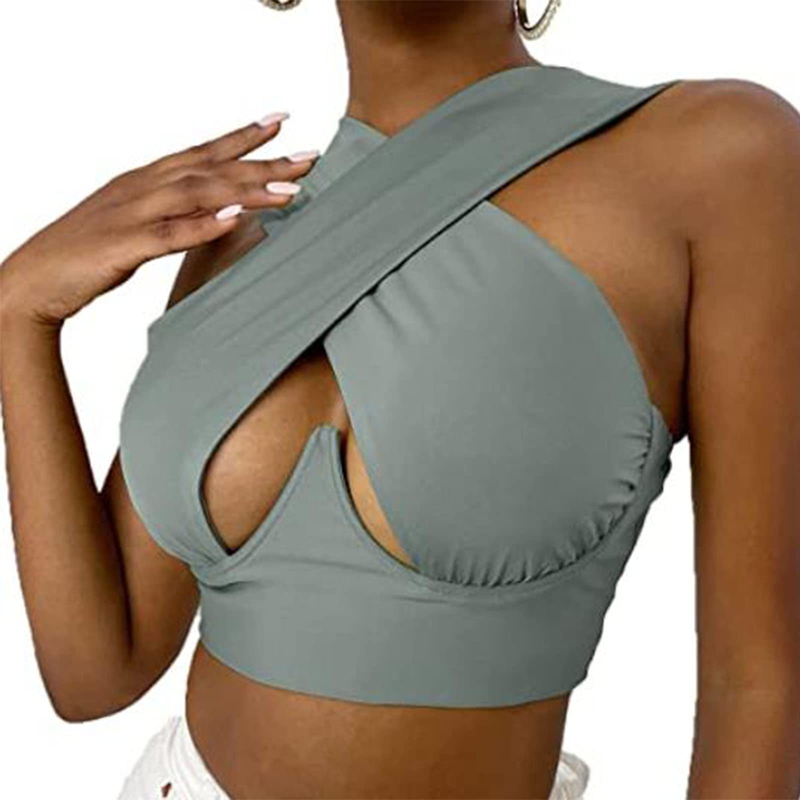 Women's Crisscross Cut Out Vest Halter Wrap Corset Y2K Crop Top - Backless Cami Tank Basic Tee Strappy Streetwear - Perfect for Clubbing, Music Festivals & Summer Outfits
