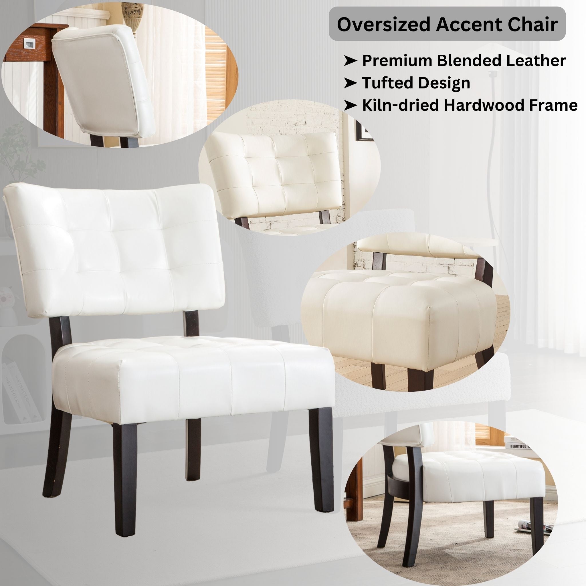 Roundhill Furniture Tufted Accent Chair with Oversized Seating - Modern Upholstered Living Room Chair for Home Office, Lounge & Reading Nook