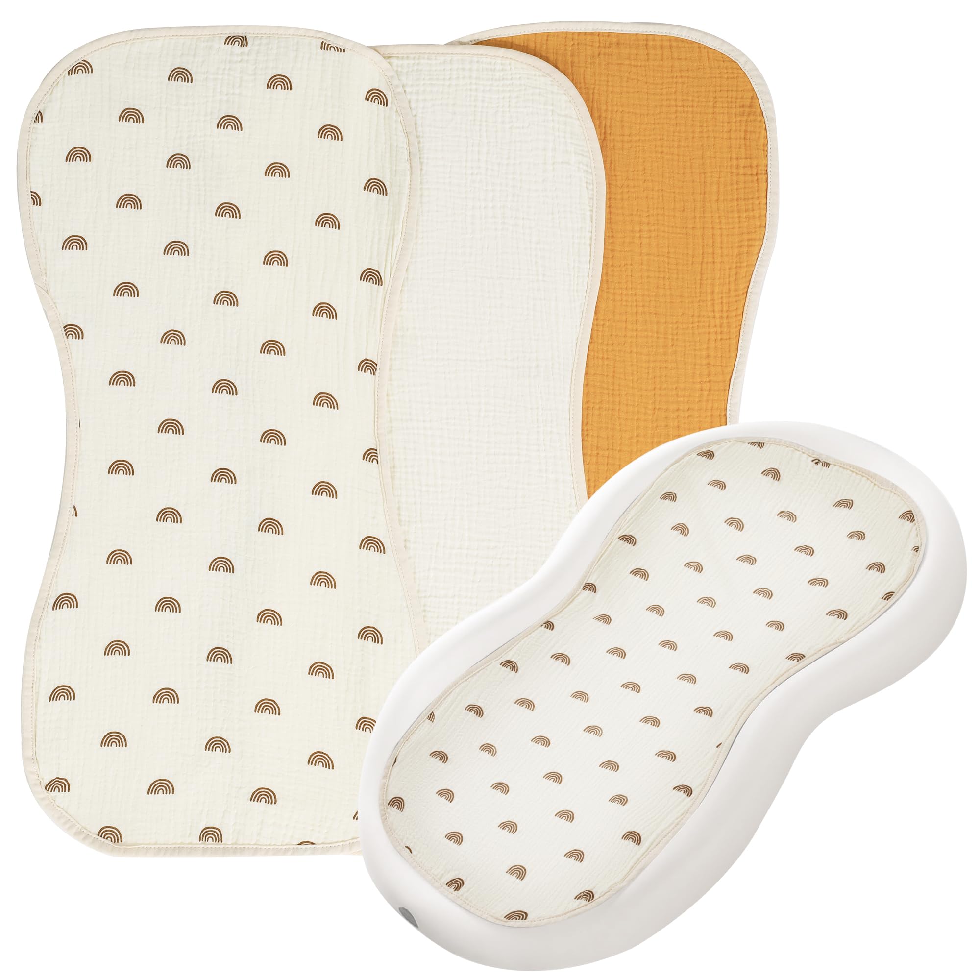 HOMBYS Washable Waterproof Baby Changing Pad Cover - 100% Cotton Muslin Changing Table Pad Liner (3 Pack, Cream White/Ginger/Rainbow) for Nursery, Diaper Changing Station & Travel