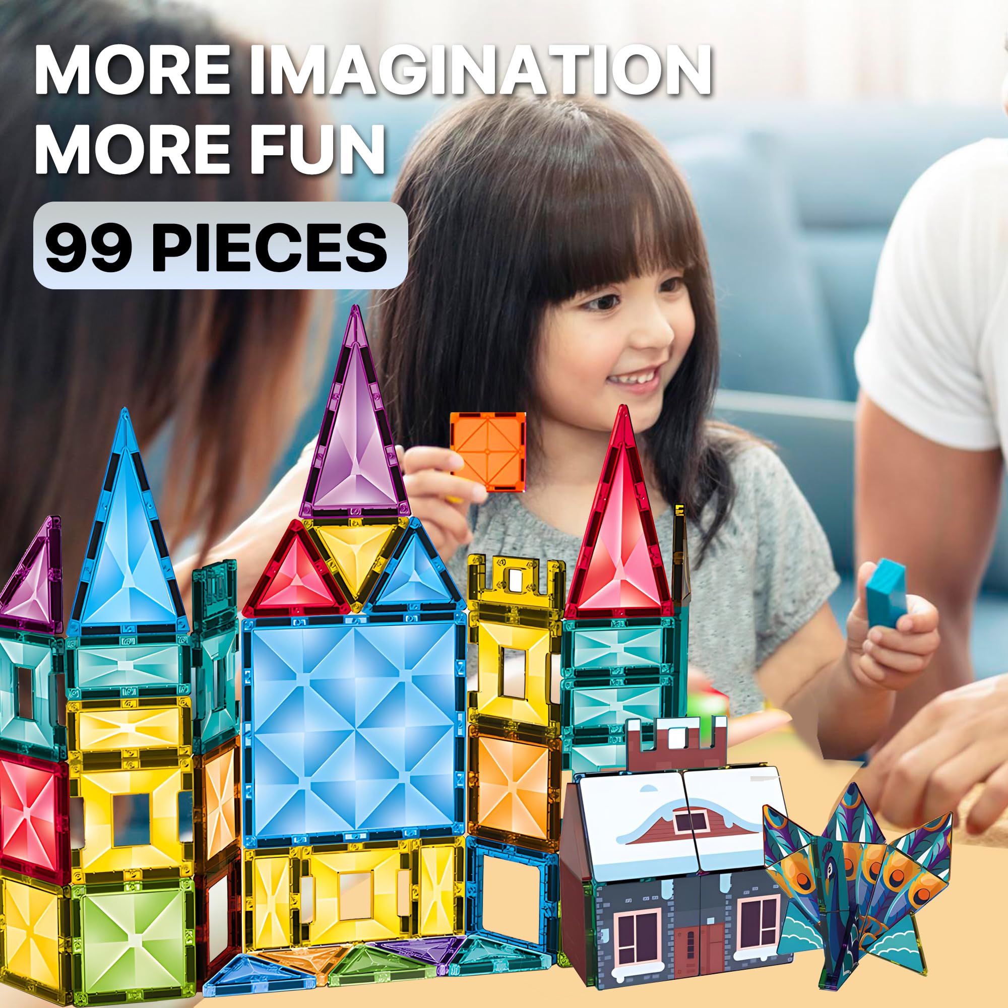99 PCS Magnetic Building Blocks for Kids - STEM Educational Toys for 3-8 Year Olds | 3D Magnetic Tiles Set for Preschool Learning & Sensory Play | Perfect Gift for Boys & Girls | Great for Classroom, Home Play & Creative Development