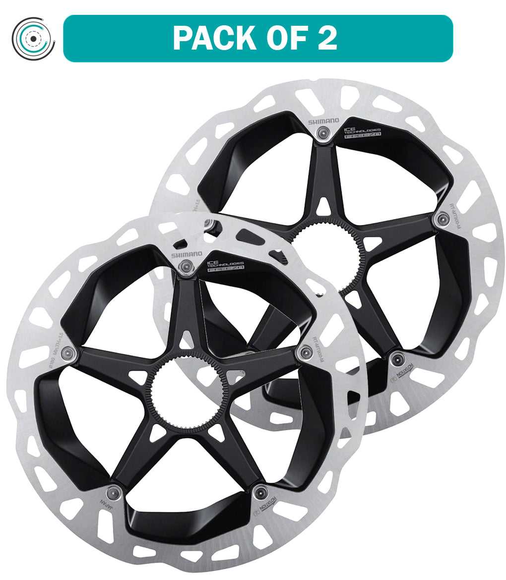2 Pack Shimano XTR RT-MT900 Disc Brake Rotors 180mm - Center Lock, Silver/Black - High-Performance Mountain Bike Brake Rotors for Trail & Downhill Riding
