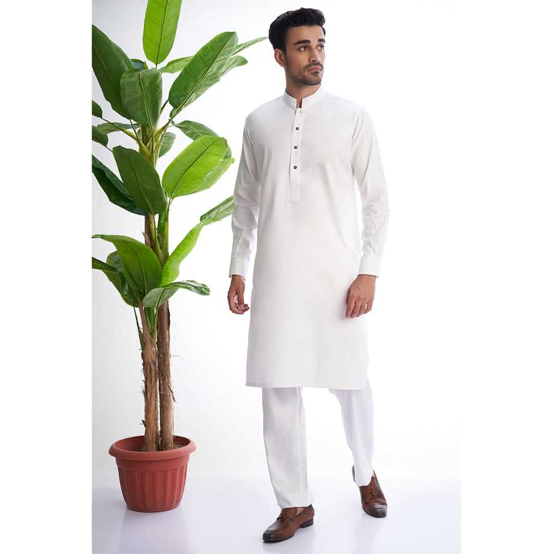 Classic White Kurta Pyjama Set for Men - Traditional Indian Cotton Outfit for Festivals, Weddings & Casual Wear
