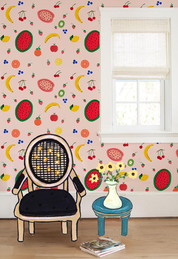 Fruit Punch Pink Wallpaper by Carly Beck - Vibrant Peel and Stick Wallpaper for Bedroom, Nursery & Home Decor