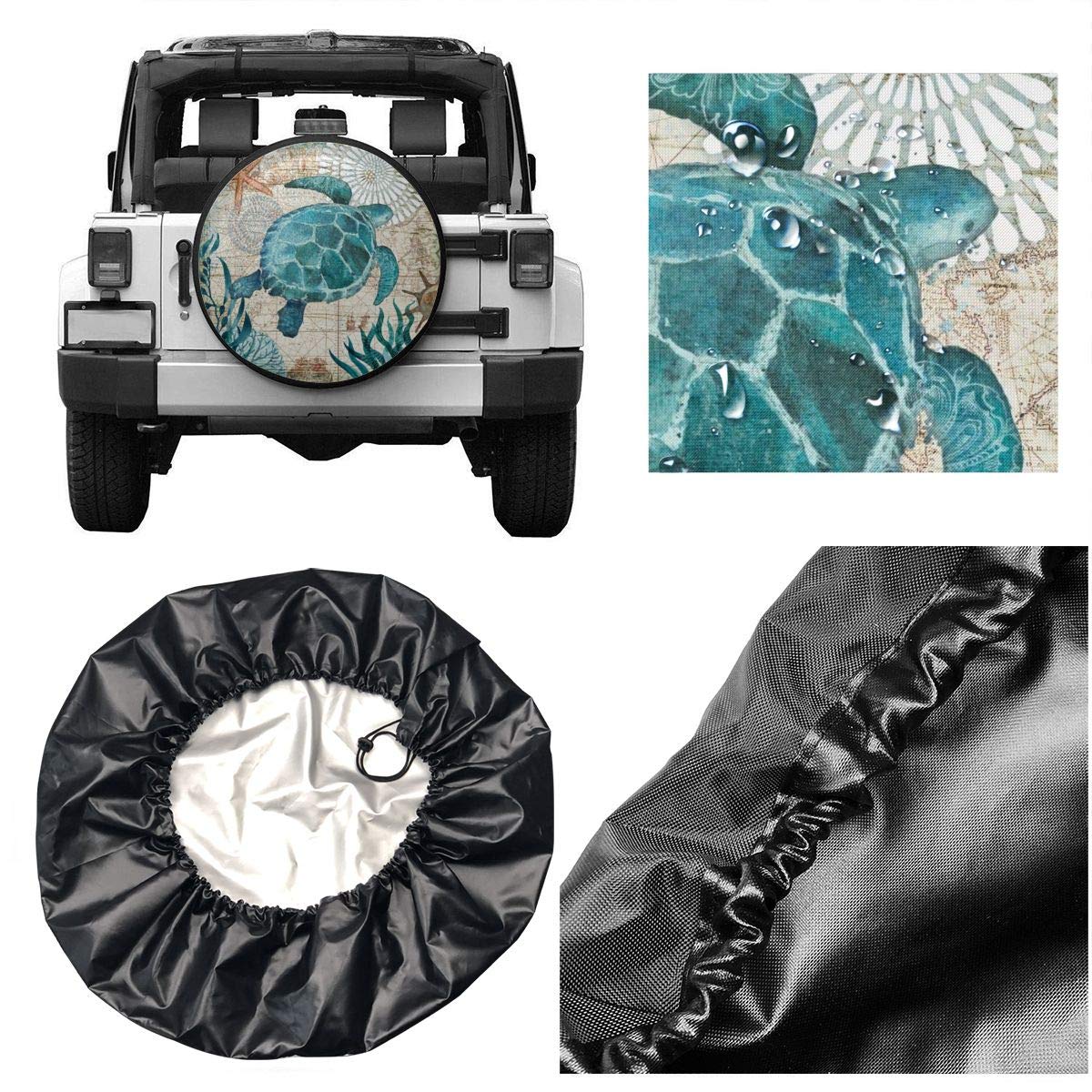 Premium 14-17 Inch Spare Tire Cover with Sea Turtle Design - UV Resistant, Dustproof & Corrosion Proof for Jeep, Trailer, RV & Truck - Perfect for Outdoor Adventures & Road Trips