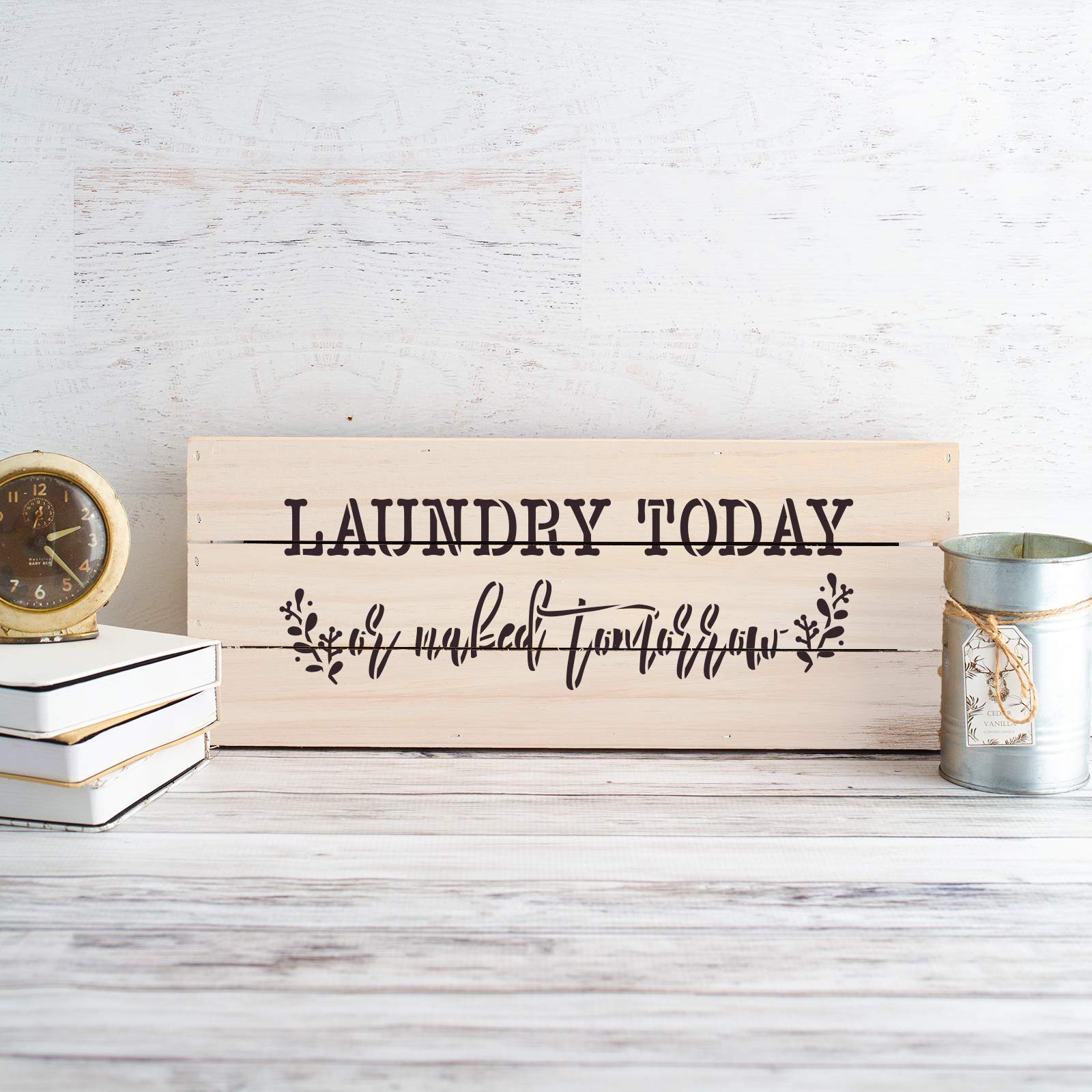 Laundry Today Decor Sign Stencil - Reusable Wall Stencils for DIY Home Decor, Painting & Craft Projects - Perfect for Laundry Rooms, Farmhouse Signs & Personalized Gifts