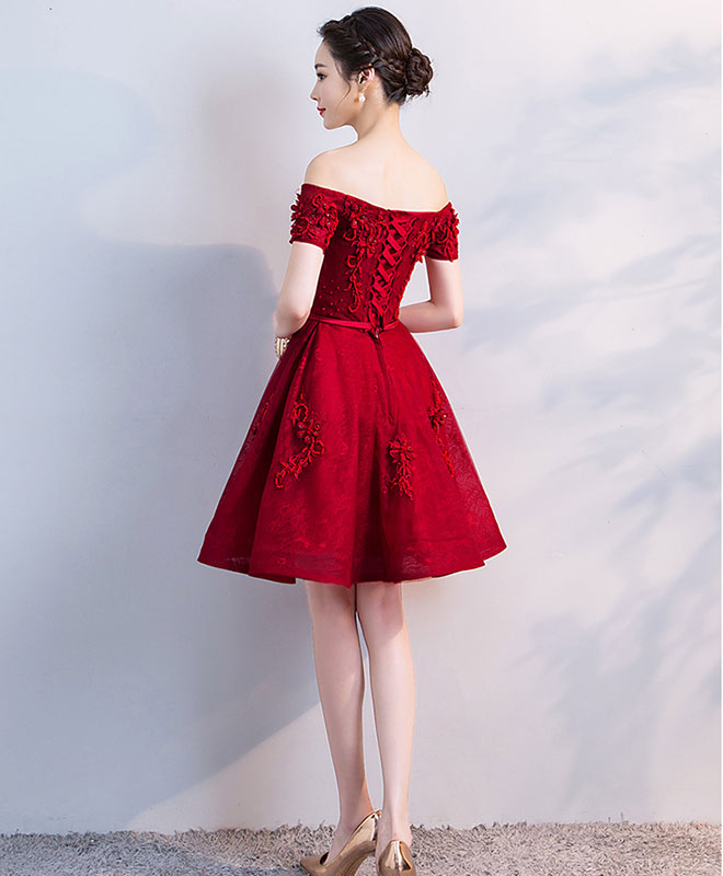 Elegant Burgundy Sweetheart Neckline Lace Tulle Short Prom Dress | Bridesmaid Dress for Weddings, Parties & Special Occasions
