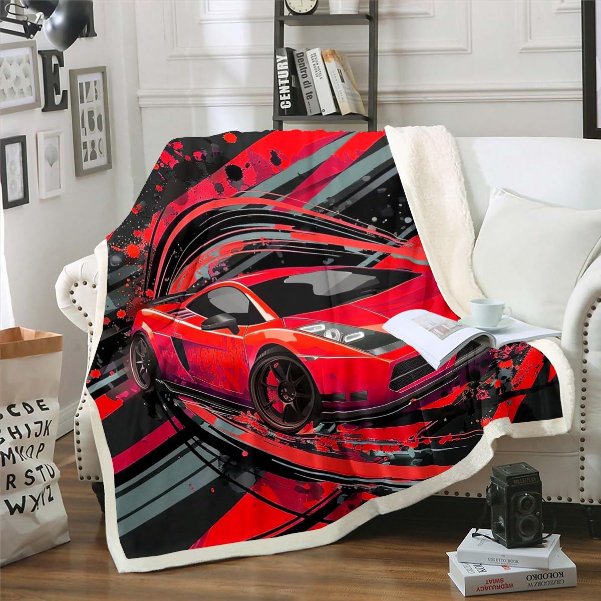 Racing Car Sherpa Blanket for Boys & Girls - 90