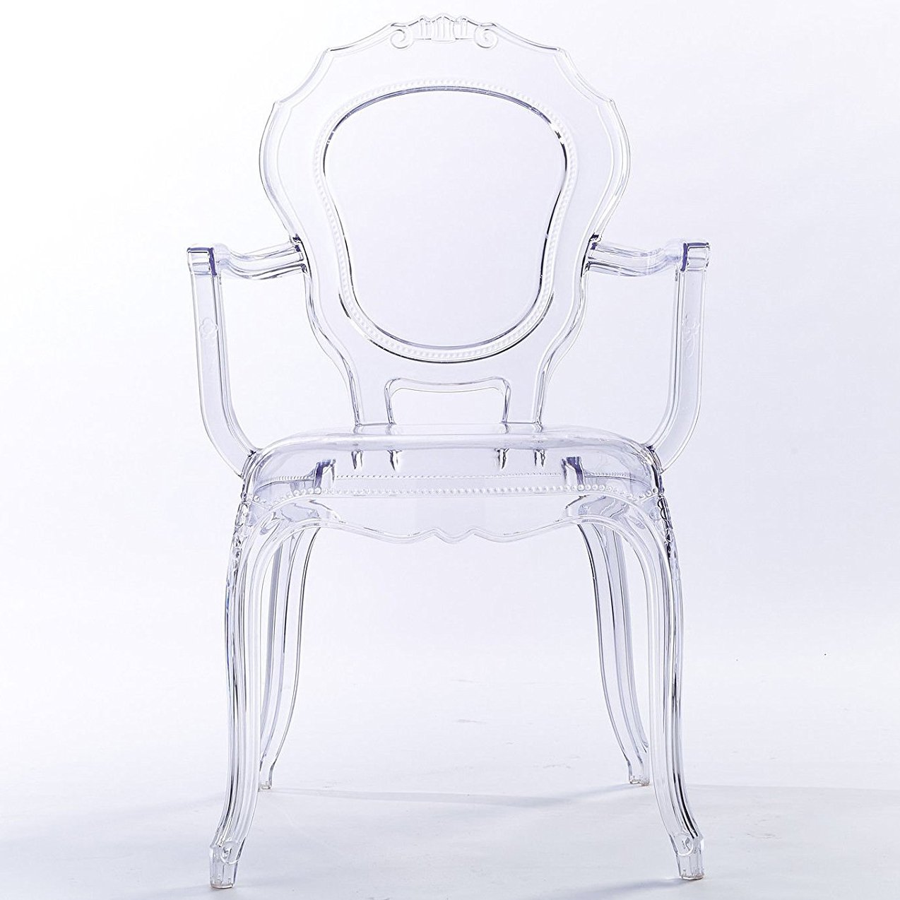 2-Pack Stackable Clear Transparent Ghost Dining Chairs - Modern Louis Belle Style Kitchen & Patio Armchairs - Perfect for Small Spaces, Restaurants, and Outdoor Entertaining