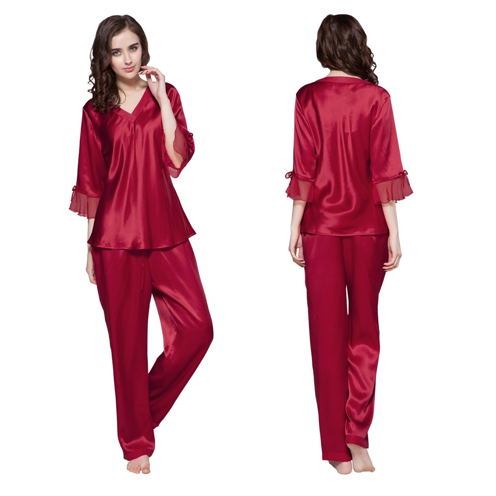LilySilk Women's 100% Mulberry Silk Pajama Set - V-Neck 3/4 Sleeve Sleepwear for Women | Soft & Breathable Silk Pajamas for Lounge, Travel & Gift Giving