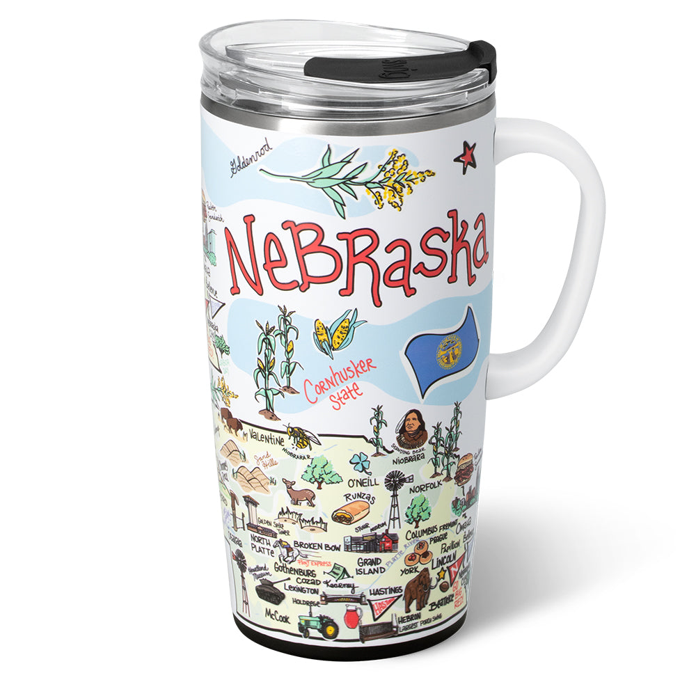 22oz Nebraska Themed Travel Mug - Insulated Stainless Steel Coffee Tumbler with Lid - Perfect for Commuting, Road Trips & Outdoor Adventures