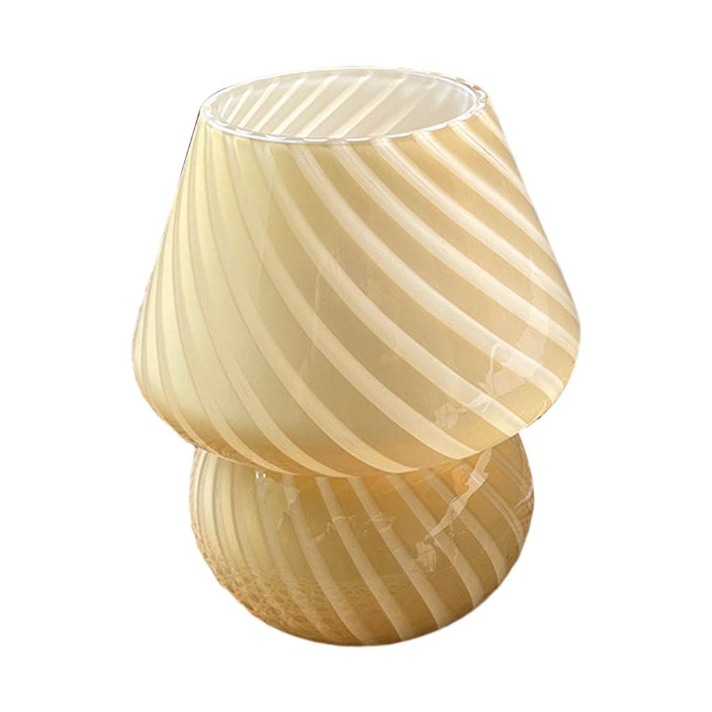 Bddalpke Hand Blown Striped Glass Table Lamp - Decorative Mushroom Shaped USB LED Night Light for Bedroom, Living Room & Office - Perfect for Nightstand, Bookshelf and Home Decor