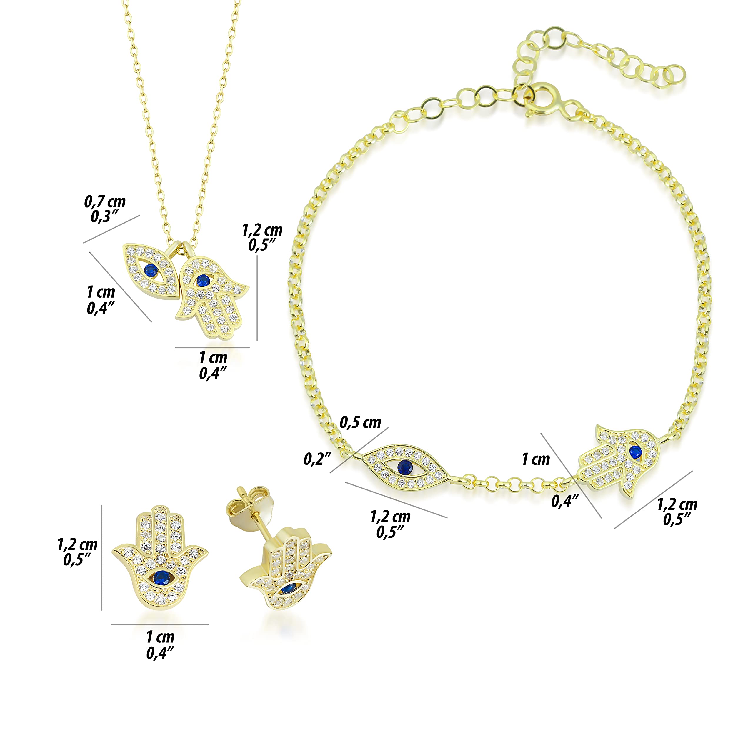 18K Gold Plated 925 Sterling Silver Jewelry Set with Zirconia - Handmade in Istanbul | Protection Pendant, Earrings, Bracelet & Choker Necklace for Women | Elegant Gift Box Included | Perfect for Weddings, Anniversaries & Special Occasions