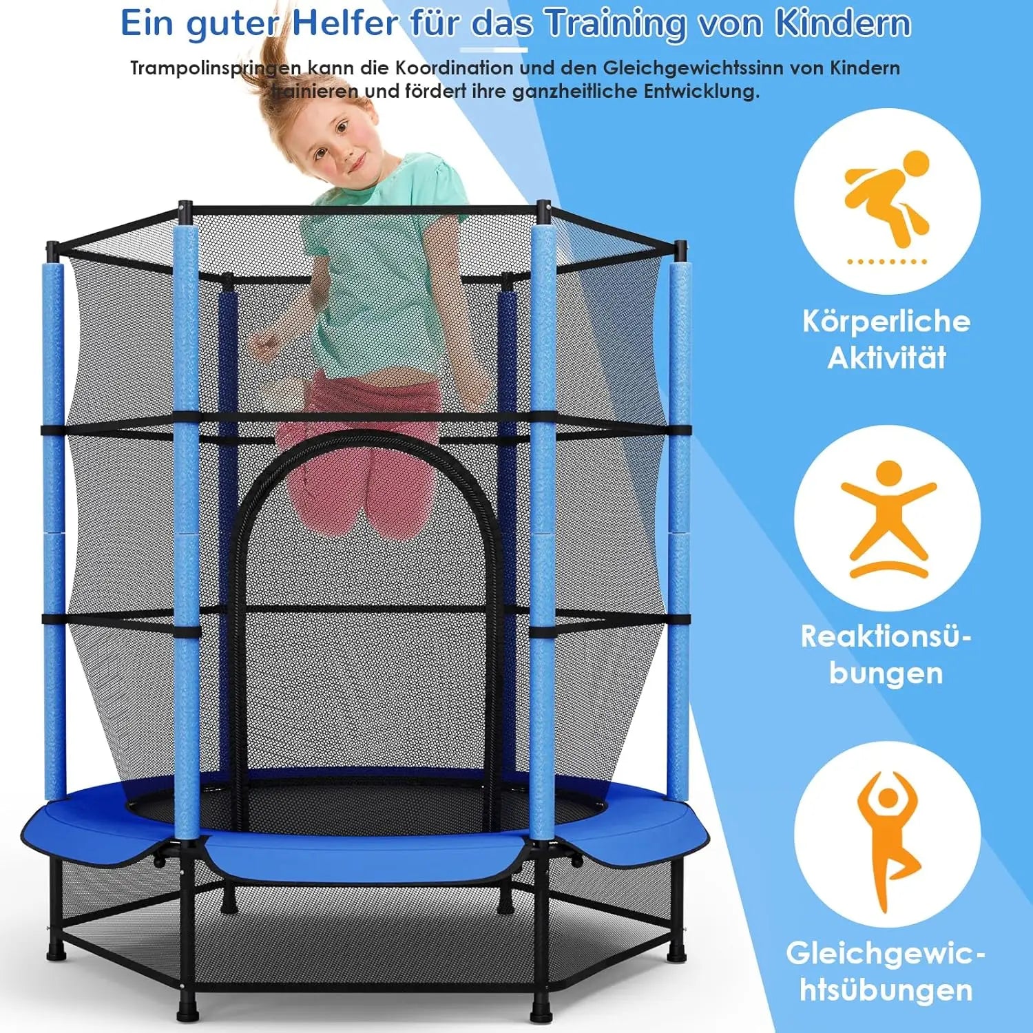Best 140cm Mini Trampoline for Kids with Safety Net - Indoor & Outdoor Toddler Trampoline with Built-in Zipper | Perfect for Backyard Play, Exercise & Birthday Gifts