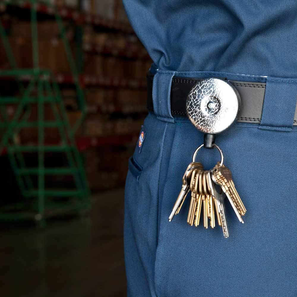 KEY-BAK Original Retractable Key Holder - Chrome Front, Steel Belt Clip & Split Ring | Secure Keychain for Home, Office, Gym & Outdoor Activities