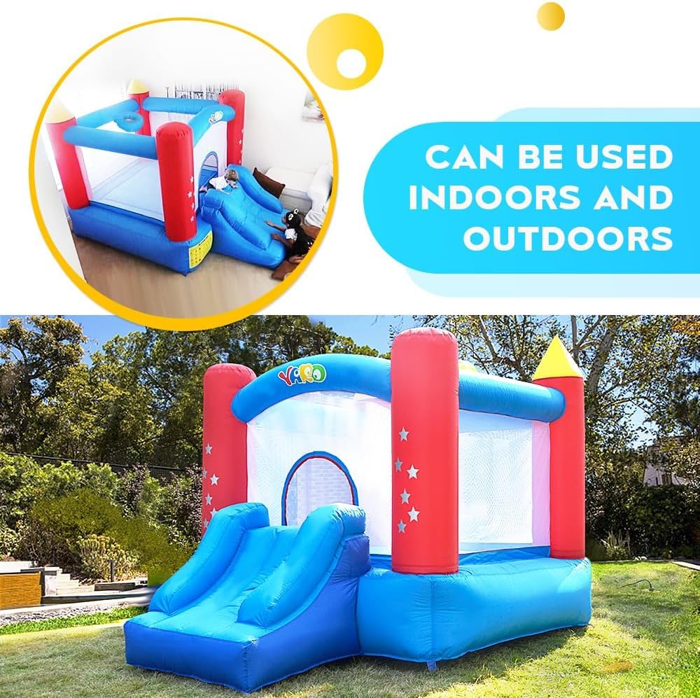 Inflatable Bounce House with Slide for Kids 3-8 Years - 9.5x6.5x6.5FT Bouncy Castle with Blower & Play Balls - Indoor & Outdoor Jumping Playhouse for Toddler Birthday Parties, Backyard Fun, Summer Activities