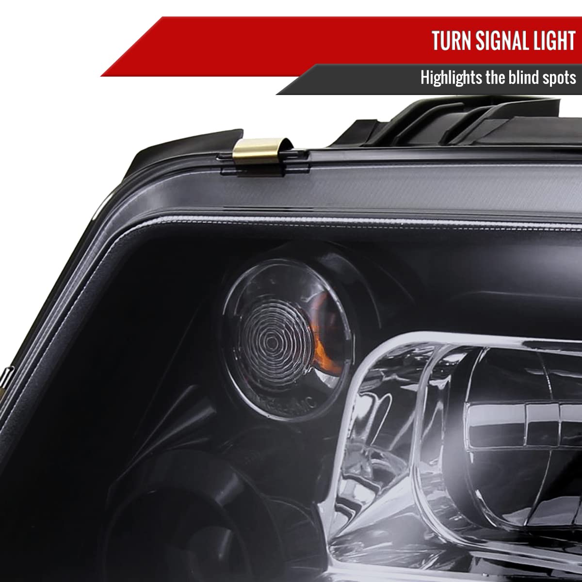 99-05 LED Strip Glossy Black Projector Headlights Pair - Left & Right Compatible with [Vehicle Models] - Upgrade Your Night Driving Visibility & Style