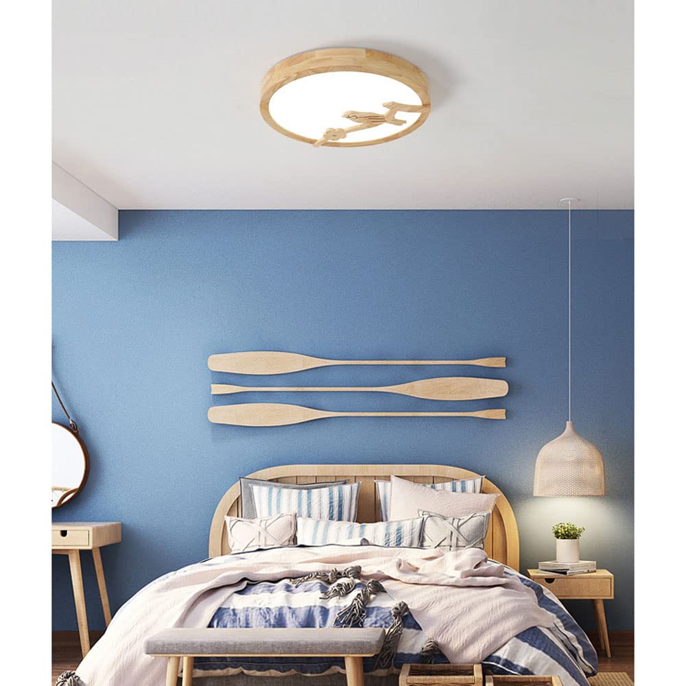 Minimalist LED Flush Mount Ceiling Light - 30W 2700LM Round Wood & Acrylic Dimmable Fixture with Remote Control (40cm Diameter x 8cm) for Bedroom, Kitchen, Loft - Modern Lighting for Home, Office & Commercial Spaces