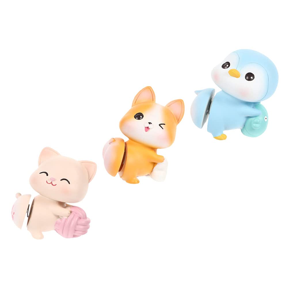 NUOBESTY 2pcs Cute Animal Bobblehead Dashboard Decor - Resin Car Accessories for Cake Decoration & Rear View Mirror | Fun Shaking Miniature Statues for Car, Office, or Home Decor